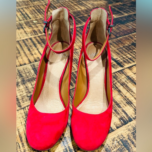 FRANCO SARTO ABBINGTON RED SUEDE MARY JANE HEELS PUMPS BLOCK HEEL SZ 8 - Picture 5 of 12